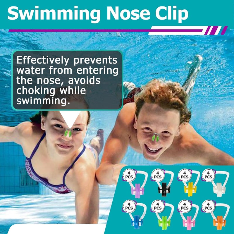 Joworthy 32 Pcs Swimming Nose Clip, Silicone Waterproof Swim Nose Plugs for Kids (Age 7+) and Adults, Inclue 8 Colors - Image 2